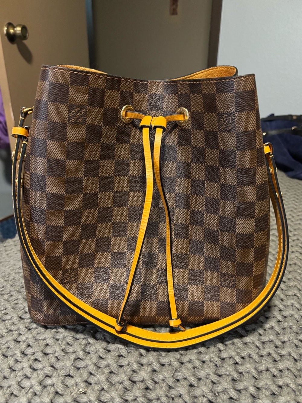 Louis Vuitton Damier Ebene Natural Leather Bucket Bag